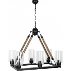 Corp de iluminat Lotus cu 6 becuri din metal de culoare neagra acoperit cu franghie