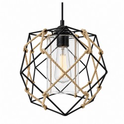 Pendul Cojom cu pandativ,model negru cu sfoara si abajur transparent1xE27